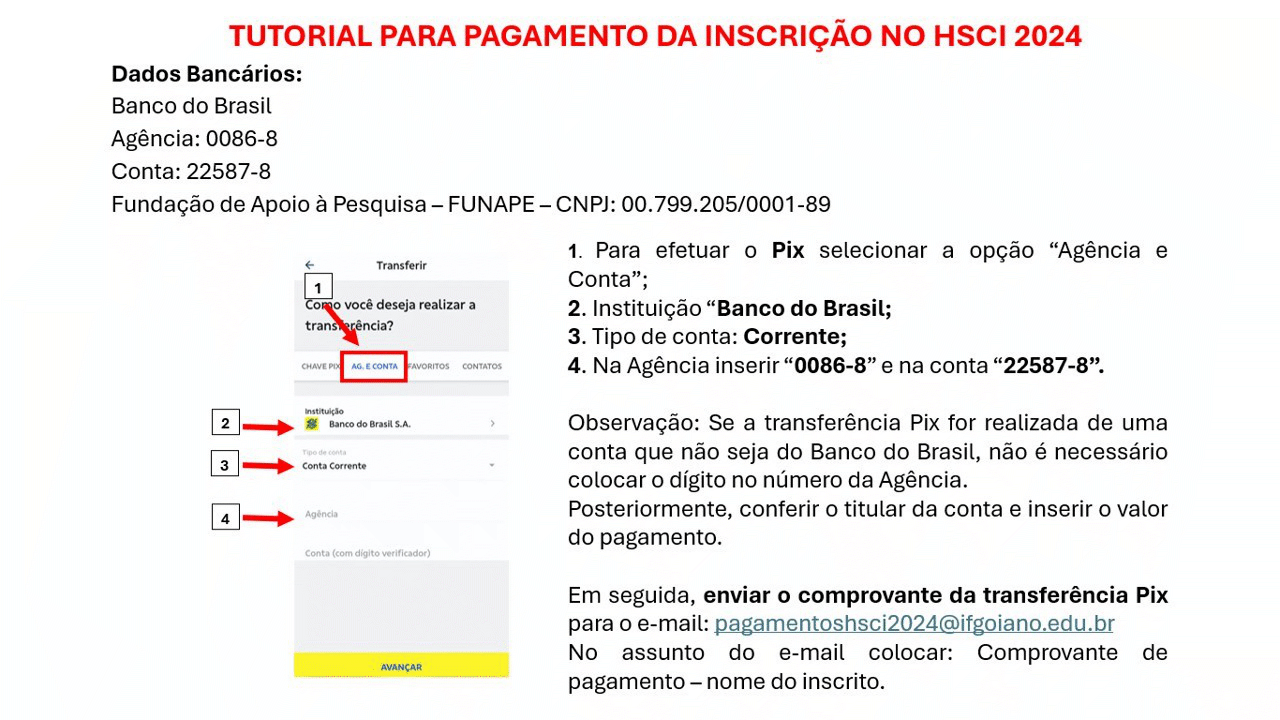 tutorial para pagamento da inscrição na HSCI2024